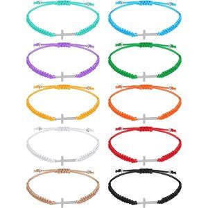 Christian Friendship Cross Bracelets Bulk 30 Pcs Multicolored Nylon Alloy Religi